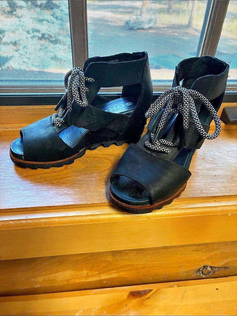 Sorel Joanie Lace Up Wedge Sandal Black Lace-Up Sandals